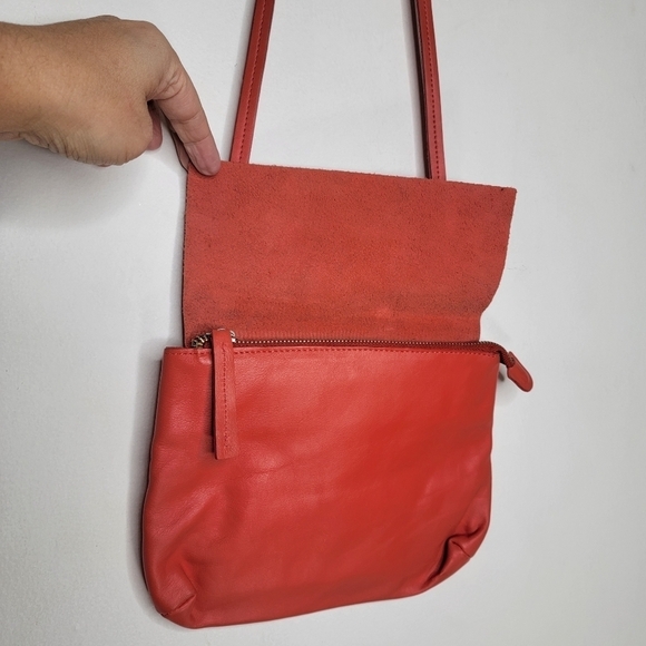 Artisanal Mini Crossbody Bag Boho Supple Leather Coral Non Adjustable Thin Strap - Picture 3 of 11